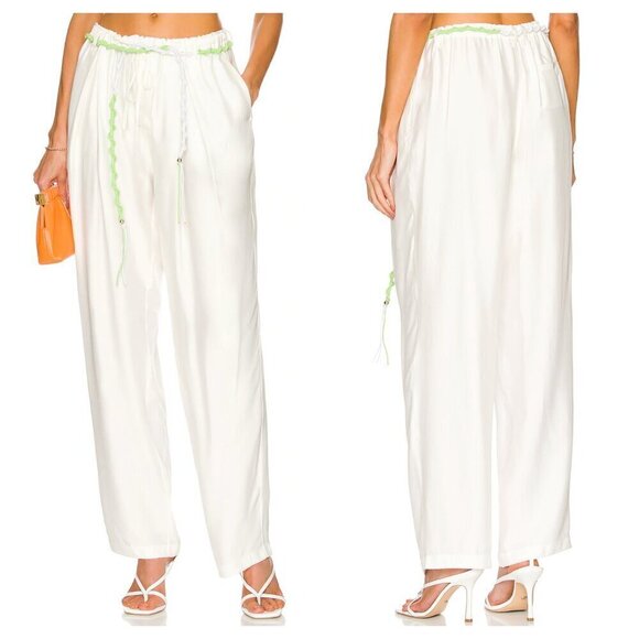 NEW L'ACADEMIE Abi Drawstring Pants Relaxed Straight in White Women's S - Picture 2 of 10